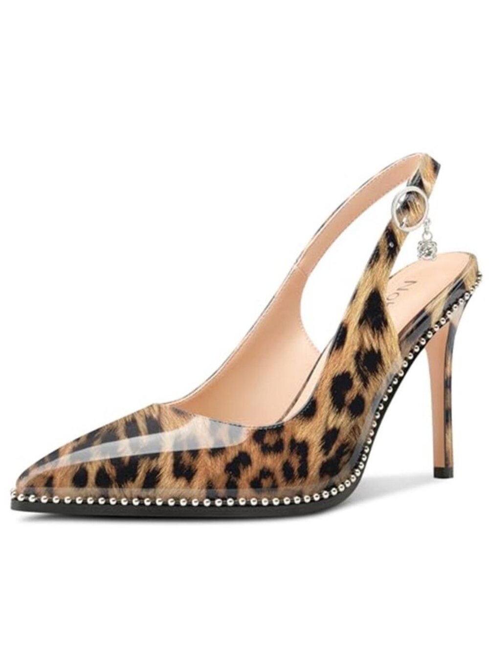 NobleOnly Slingback Beaded Pumps for Women High Stiletto Heel Pointed Toe